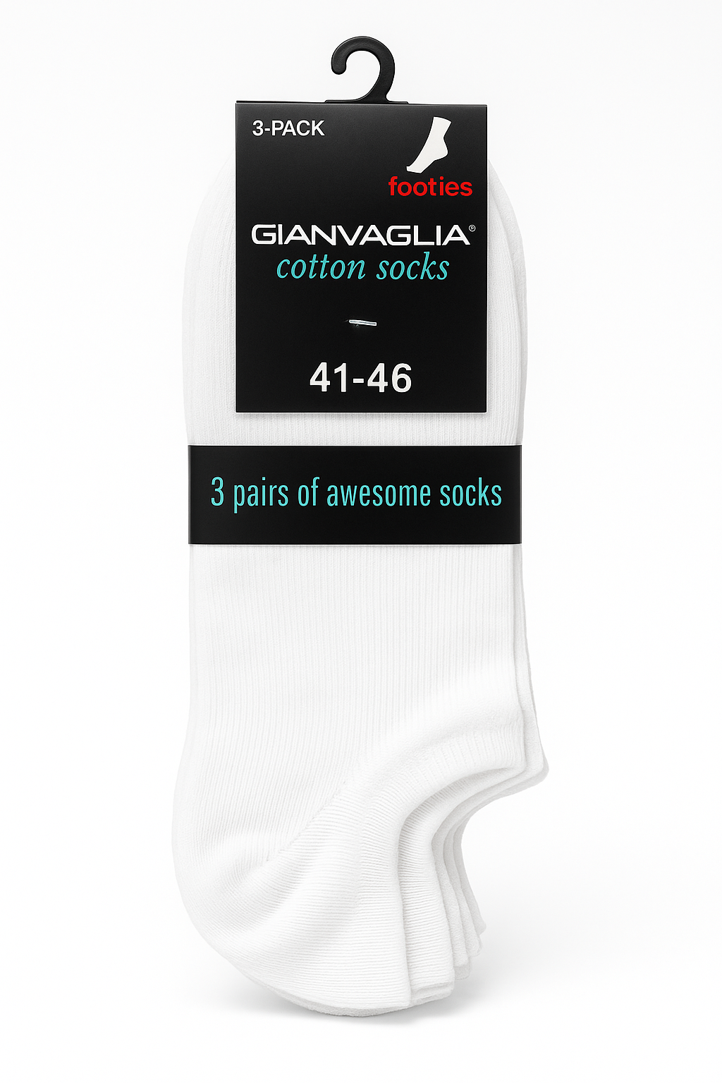 GIANVAGLIA® Unisex Baumwoll-Sneakersocken 3er-Pack – Weiß (Größe 41–46)